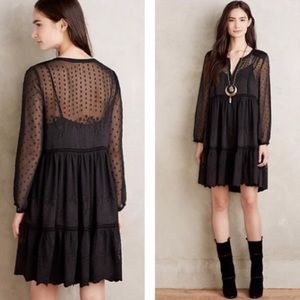 Anthropologie Black Long Sleeve Embroidered Dress